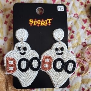 2 Pair Spirit Halloween Beaded Ghost Earrings AND Moon Phases Earrings